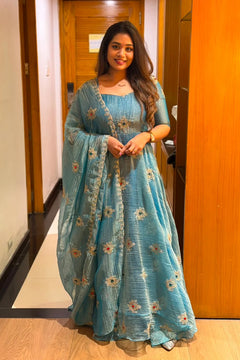 Azure Tissue Elegance Anarkali - DD1039