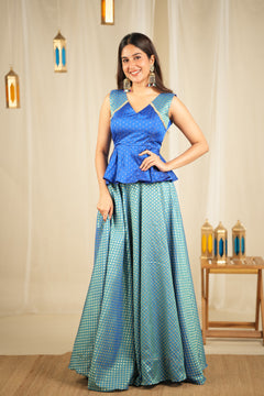 DD633 - Megha Premium Banaras Peplum top and skirt