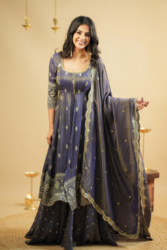 DD756 - Swasthika Premium Tissue Slit Anarkali with skirt