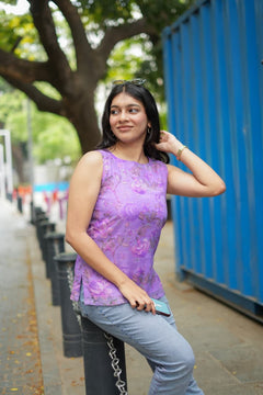 DD957 - Sherin Linen Elegant Printed Linen Top