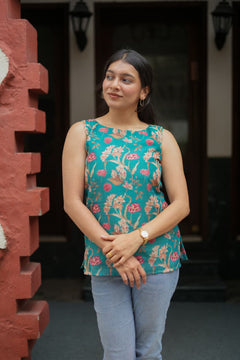 DD958 - Sherin Series Elegant Printed Linen Top