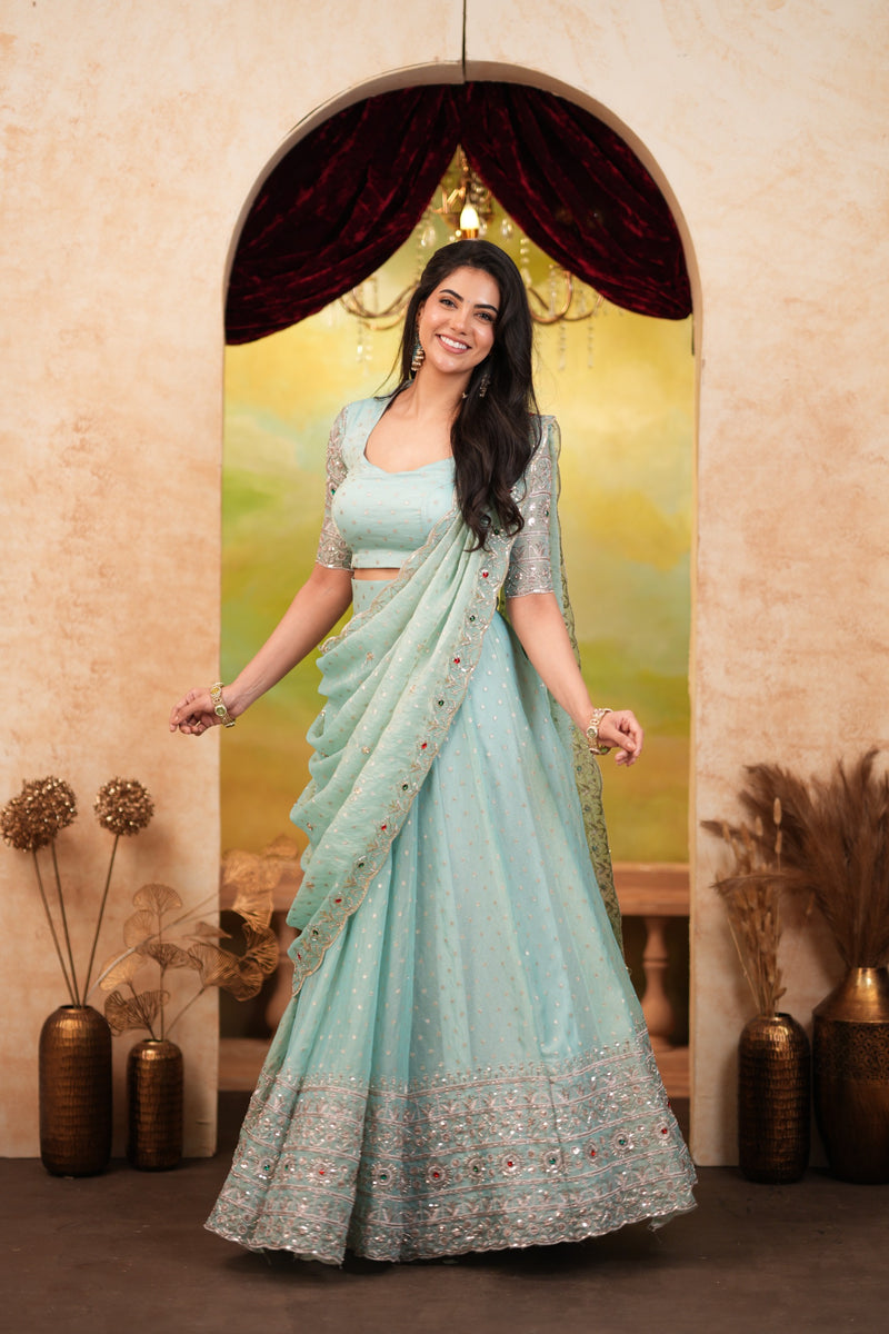 Swasthika Series Premium Soft organza premium tissue lehanga - DD1079