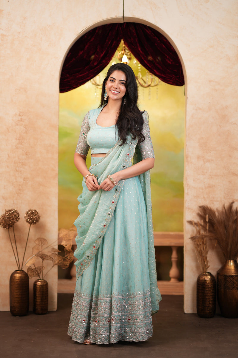 Swasthika Series Premium Soft organza premium tissue lehanga - DD1079